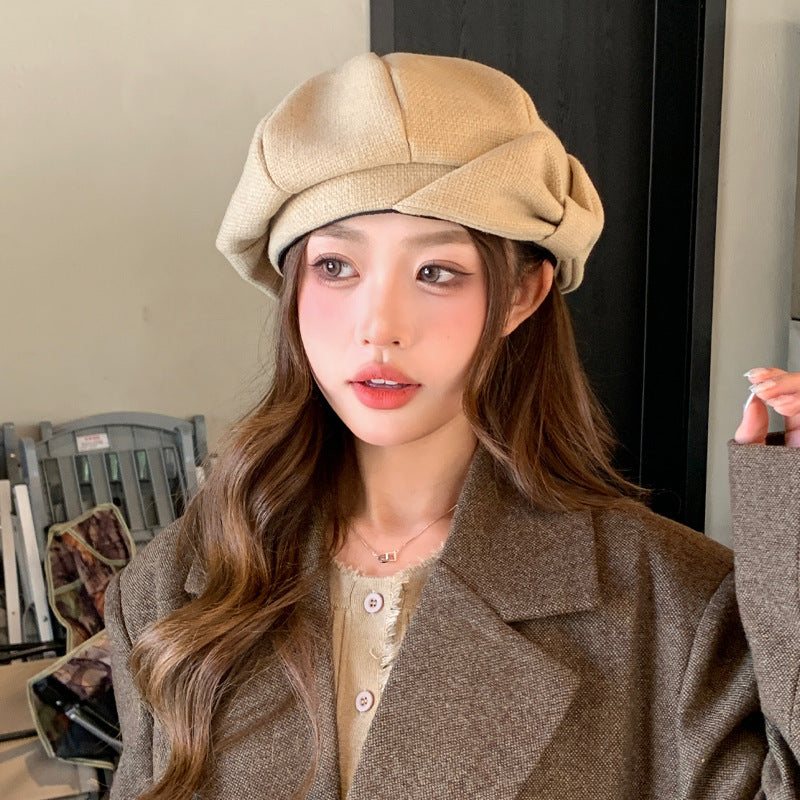 Bowknot Niche Crowd Beret Temperament Makes Face Look Smaller Painter Cap Trendy