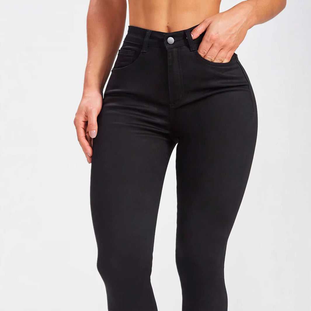 Mid Waist Slim Fit Stretch Black Skinny Tappered Pants Jeans Stretch