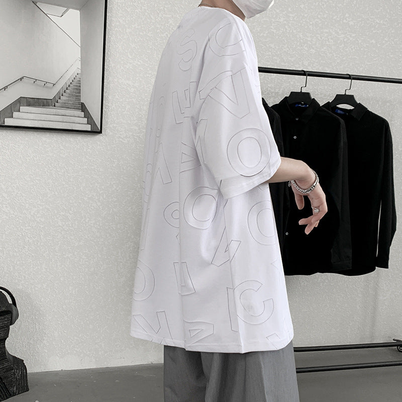 Summer Hong Kong Style Ins Full Screen Letter Short-sleeved T-shirt Men's High Street