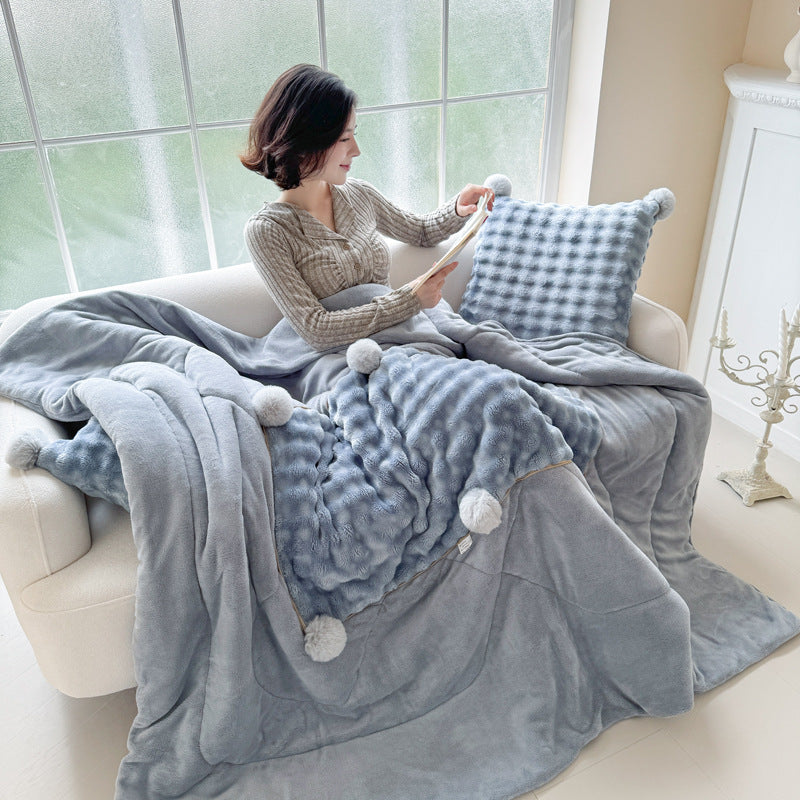 Thick Warm Pillow Milk Fiber Quilt Nap Blanket