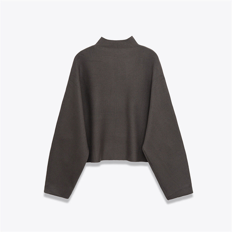 Women's Stand Collar Zipper Long Sleeve Knitted Coat