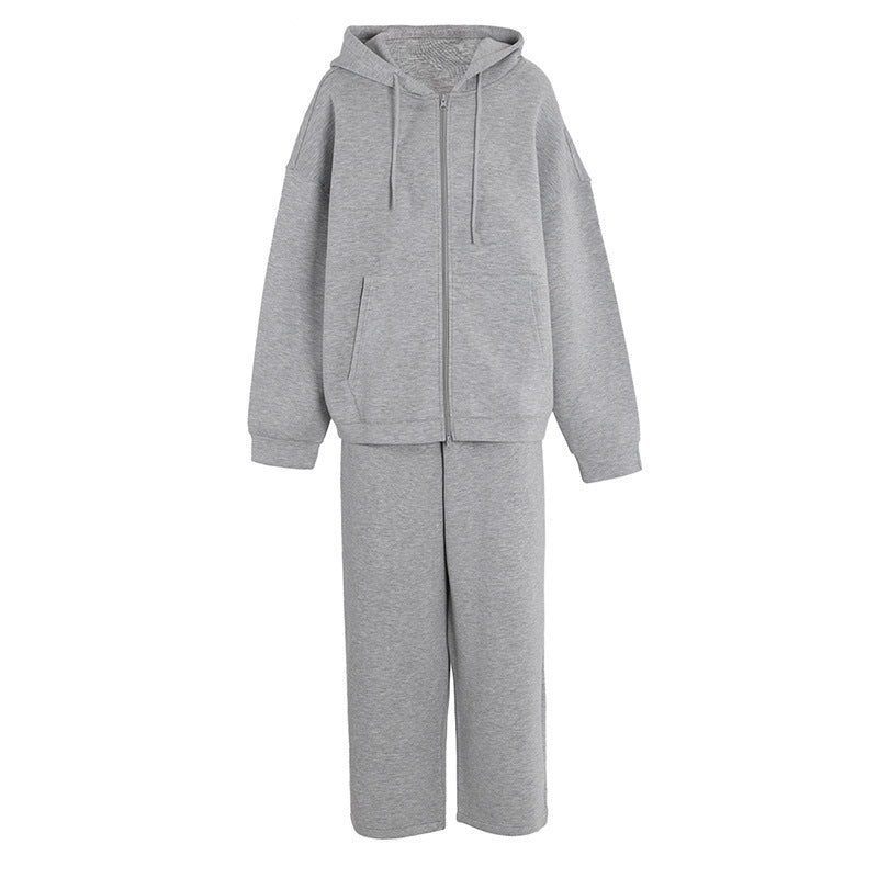 Korean Style Simple And Casual Women's Loose Sports Zipper Sweater Suit