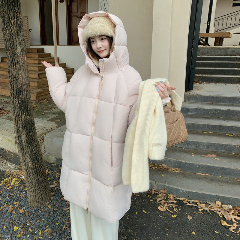 Cotton-padded Mid-length Thickened Down Cotton Jacket Loose Hooded Super Fashion