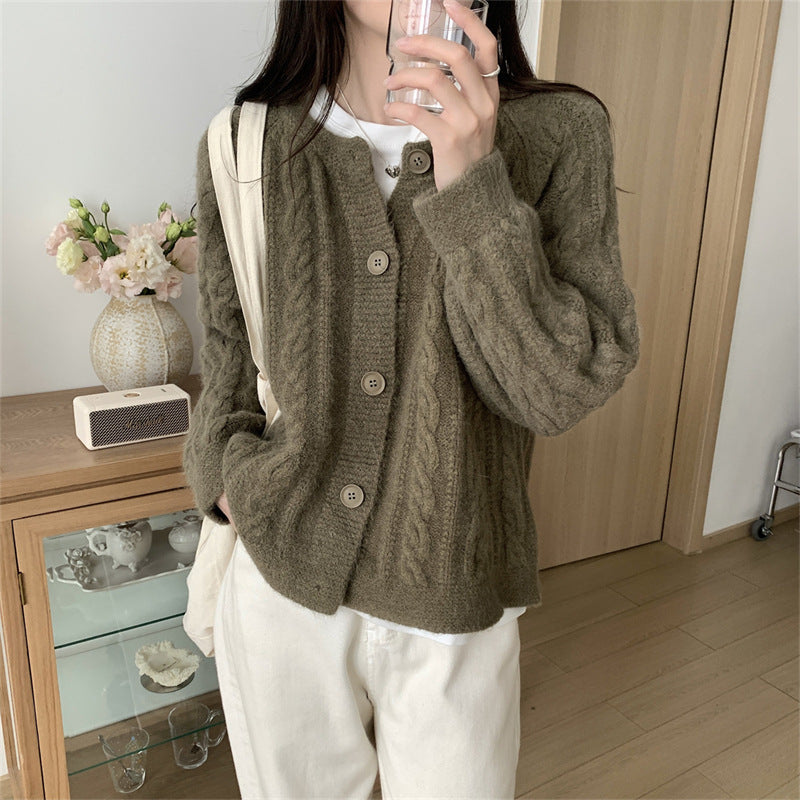 Gentle Soft Twist Knit Cardigan Women Loose Short
