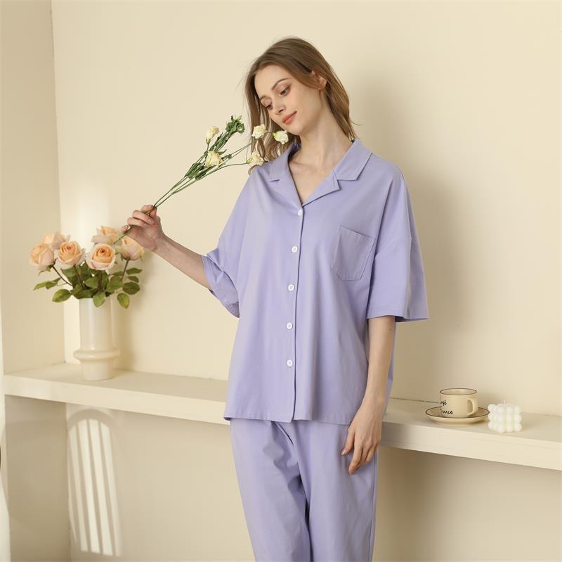 Women's Short-sleeved Solid Color Pajamas Cotton Homewear