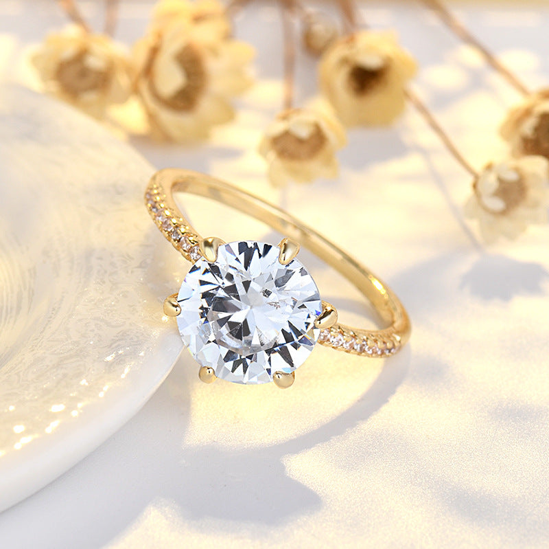 Fashionable Geometric Six-Prong Diamond Ring