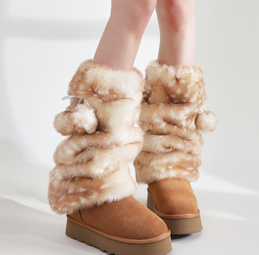 Women's Subculture Fur Bunching Socks Jk Fur Ball