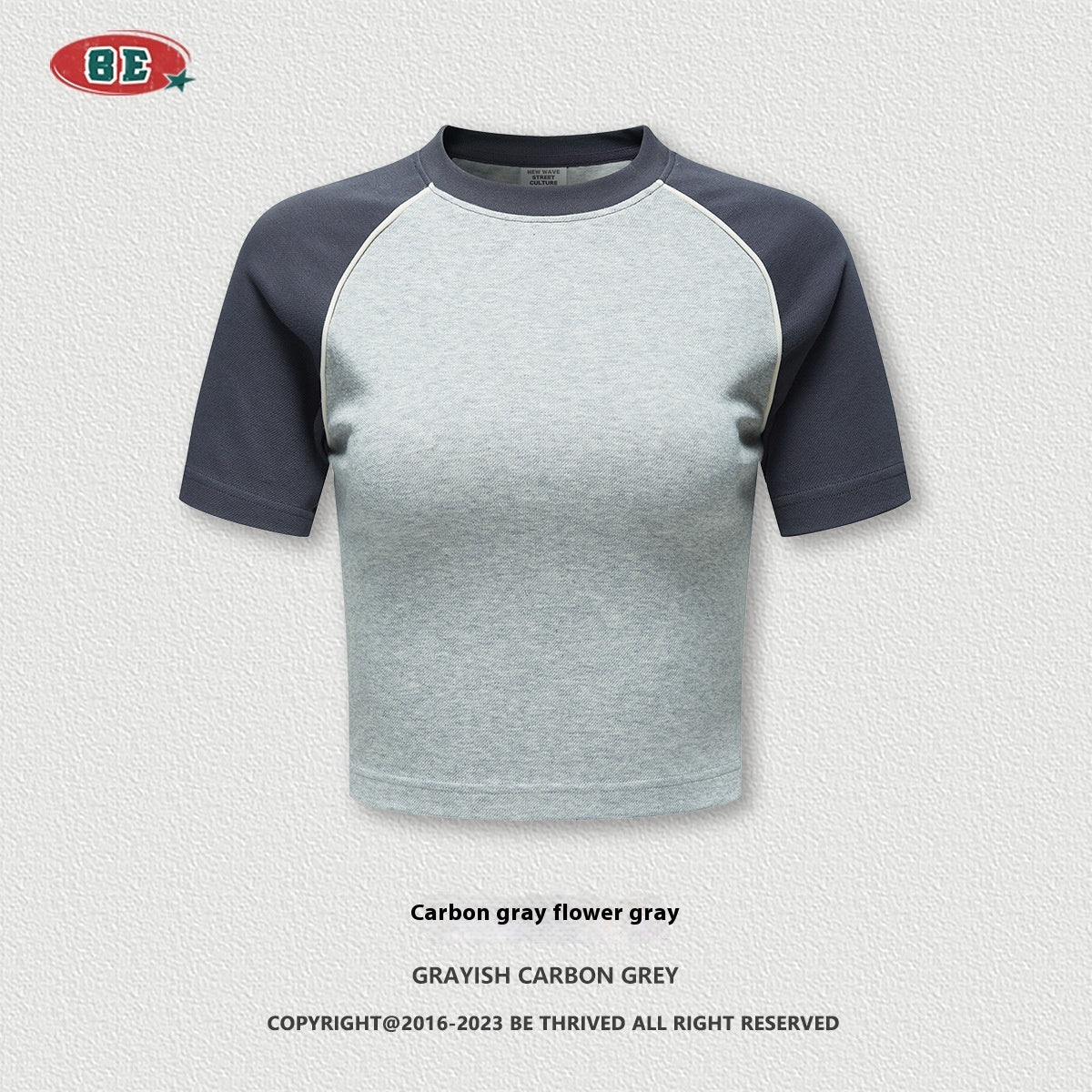 Summer Beauty Retro Hot Girl Short T-shirt Contrast Color Raglan Sleeve Round Neck