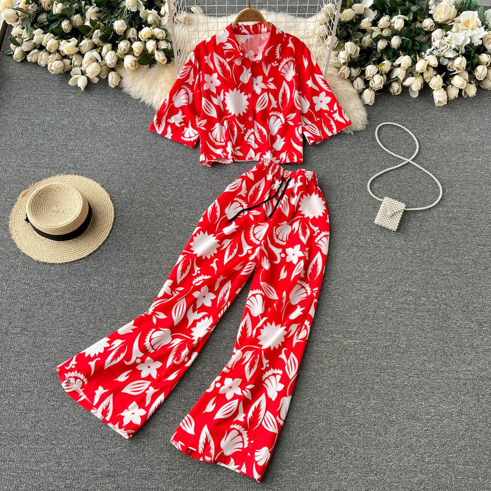 Wide Leg Long Pants Two-piece Set For Women