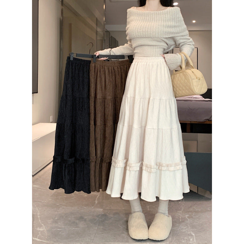 Slimming Midi A- Line Skirt Korean Style Elastic Waistband All-matching