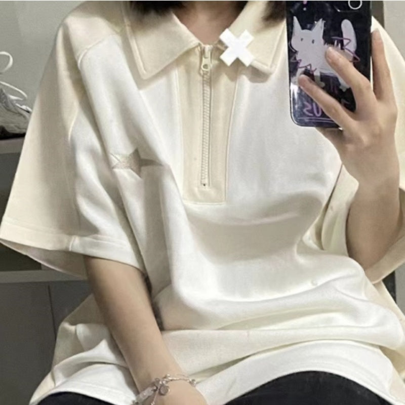 POLO Collar Short Sleeve T-shirt Female Summer Loose Casual Half Sleeves