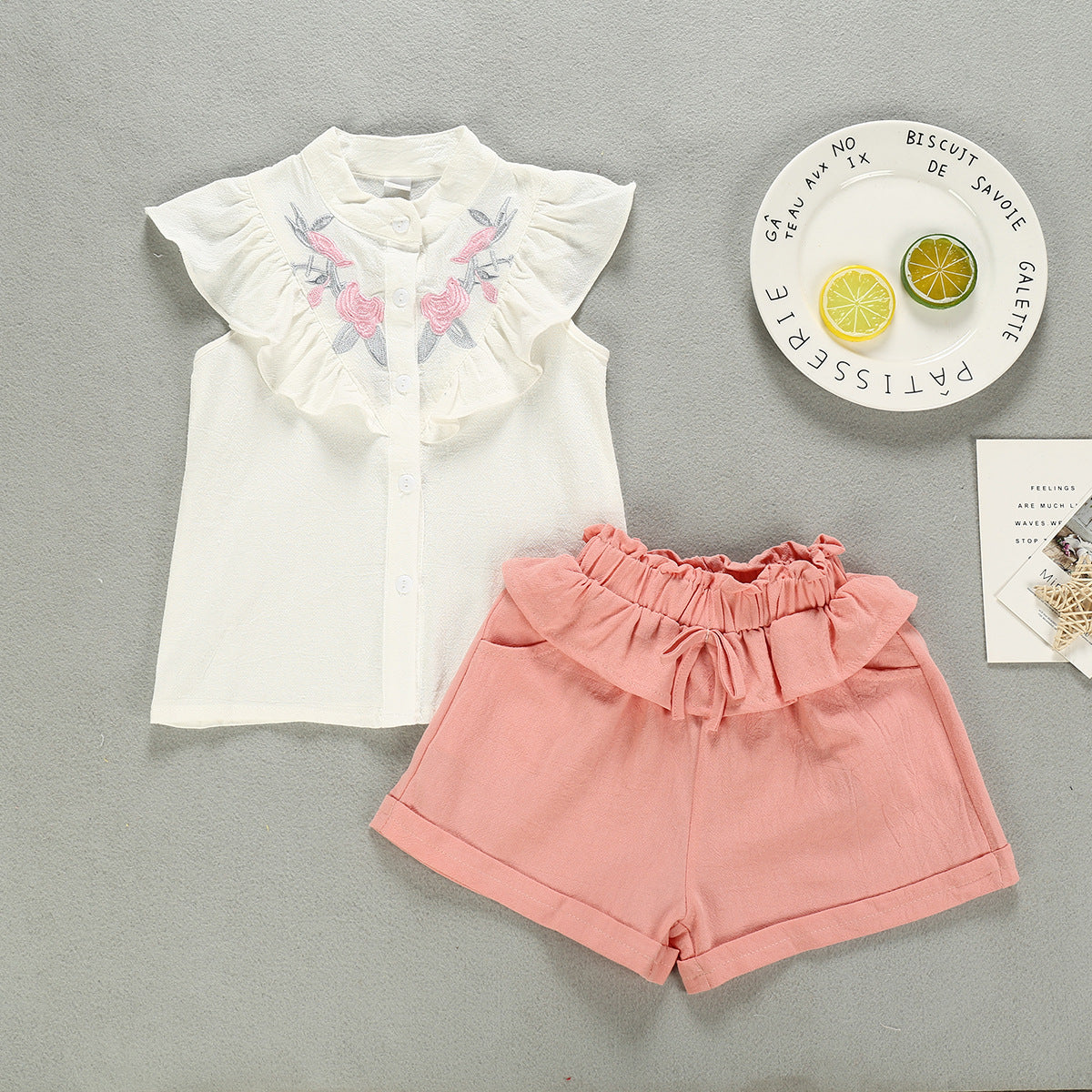 Children's Summer Clothing Sleeveless Single-breasted Embroidered Collar Suit