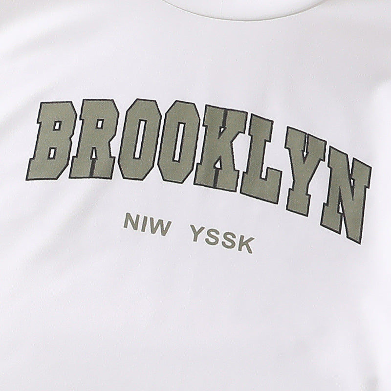 Girl All-match Letter Long Sleeve Sweater Wide Leg Pleated Overalls