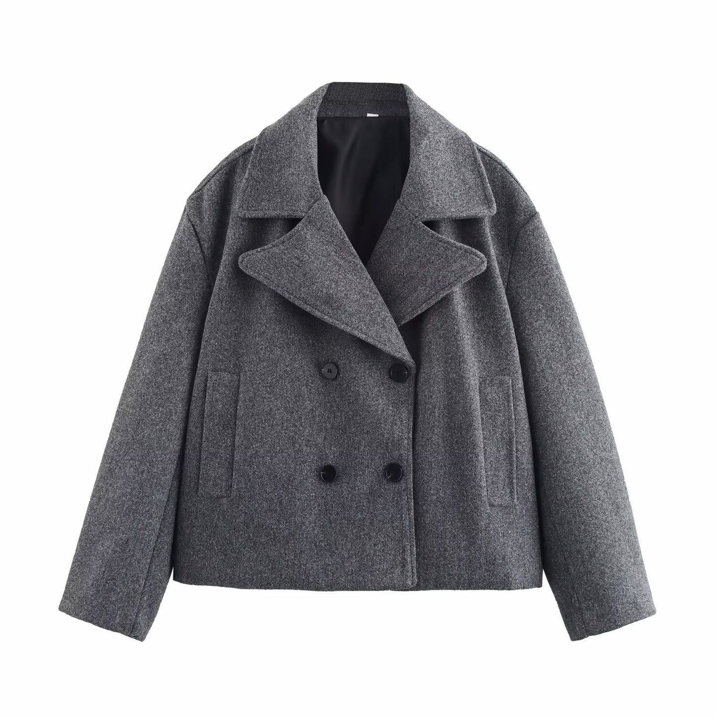 Gray Suit Woolen Jacket Women's Loose Double-breasted Short Coat