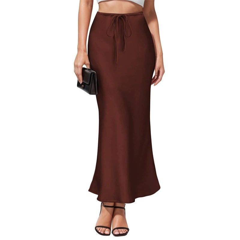 Intellectual Irregular Acetate Satin Skirt Elegant High Waist