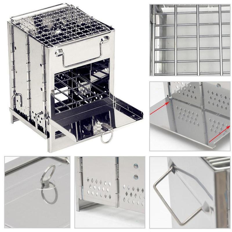 موقد حطب صغير للاستخدام في الهواء الطلق للتخييم والطهي والنزهات والشواية وموقد قابل للطي مصنوع من الخشب والصلب وموقد سفر من الفحم