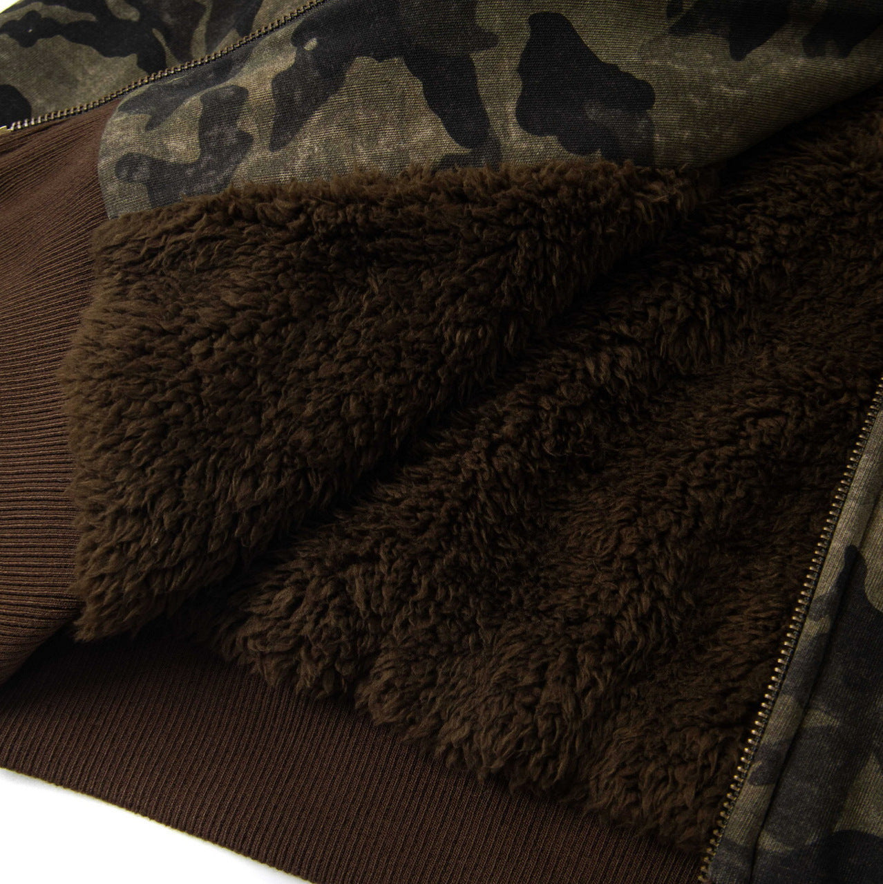 American Retro Camouflage Reversible Detachable Hooded Fur Jacket