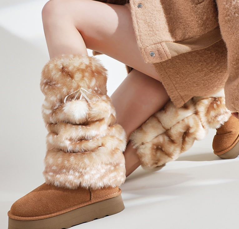 Women's Subculture Fur Bunching Socks Jk Fur Ball