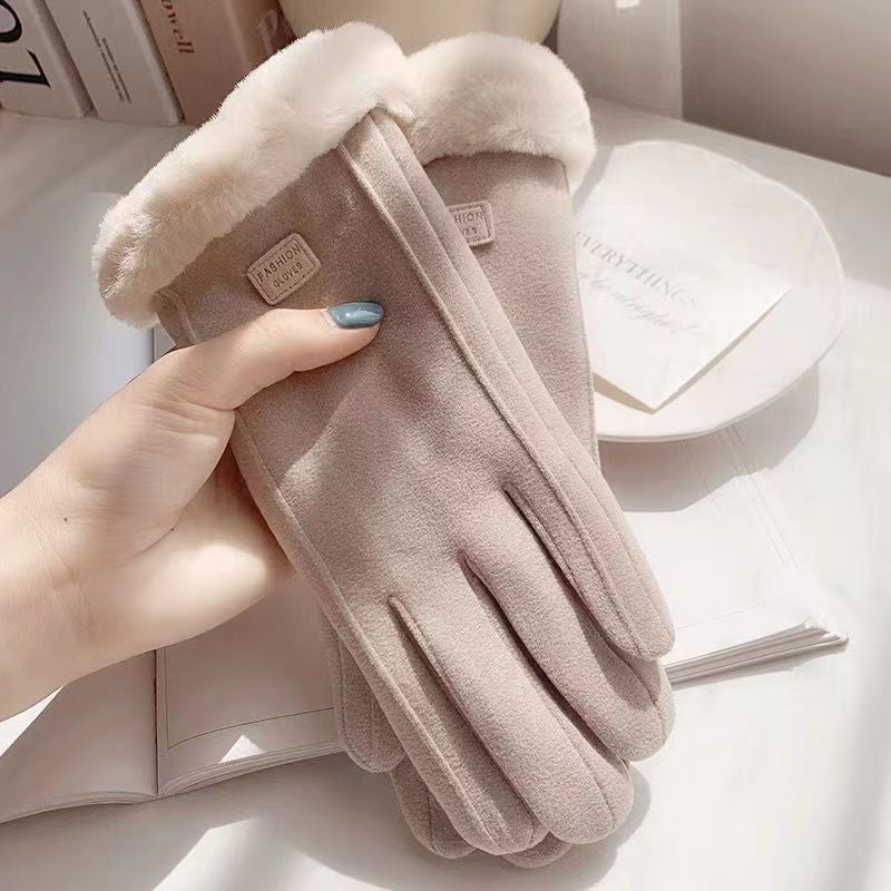 Women's Suede Thermal Gloves Korean Style Windproof