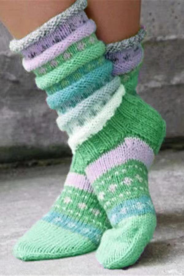 Women's Warm Color Matching Knitted Wool Woolen Socks