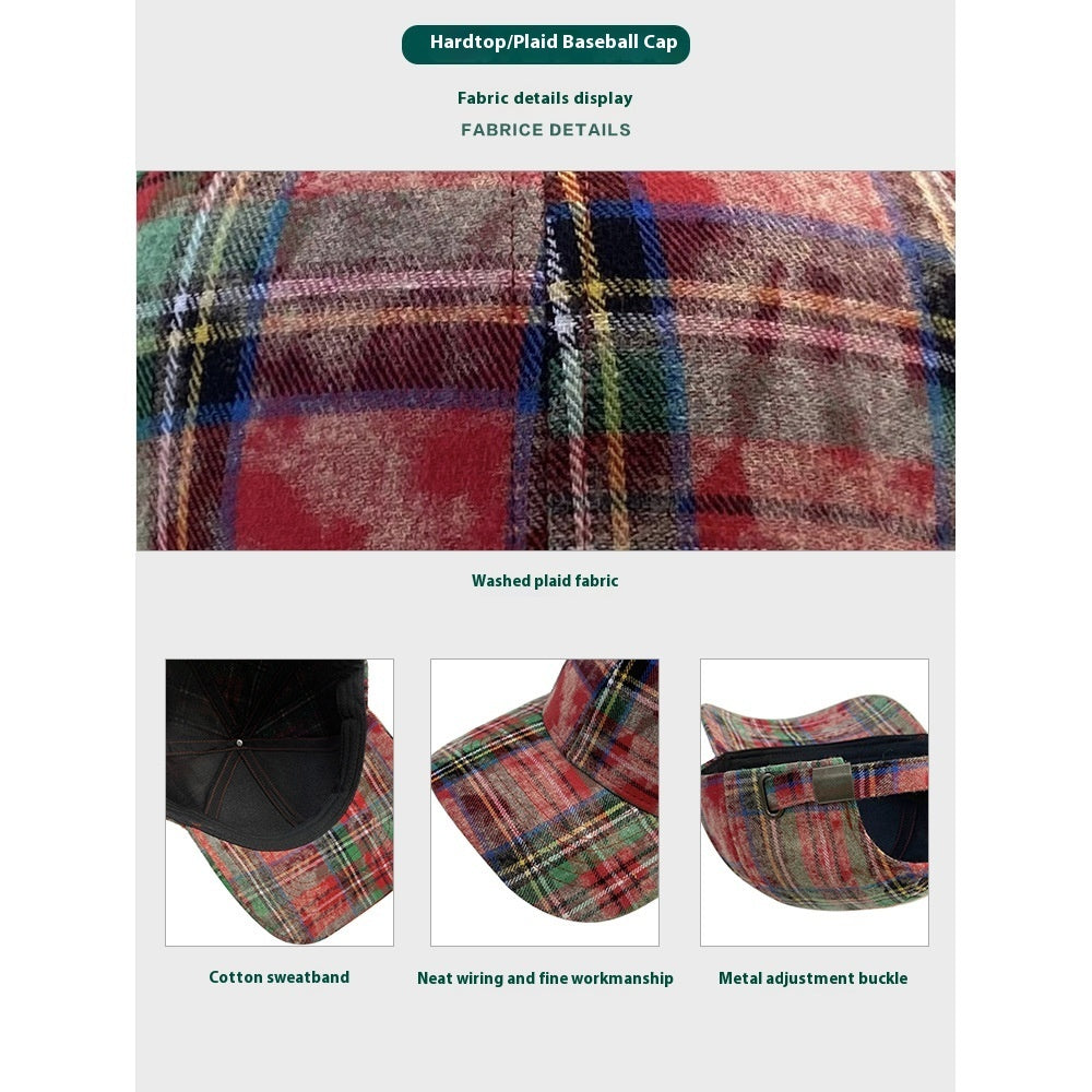 Plaid Retro Washed Baseball Cap For Women