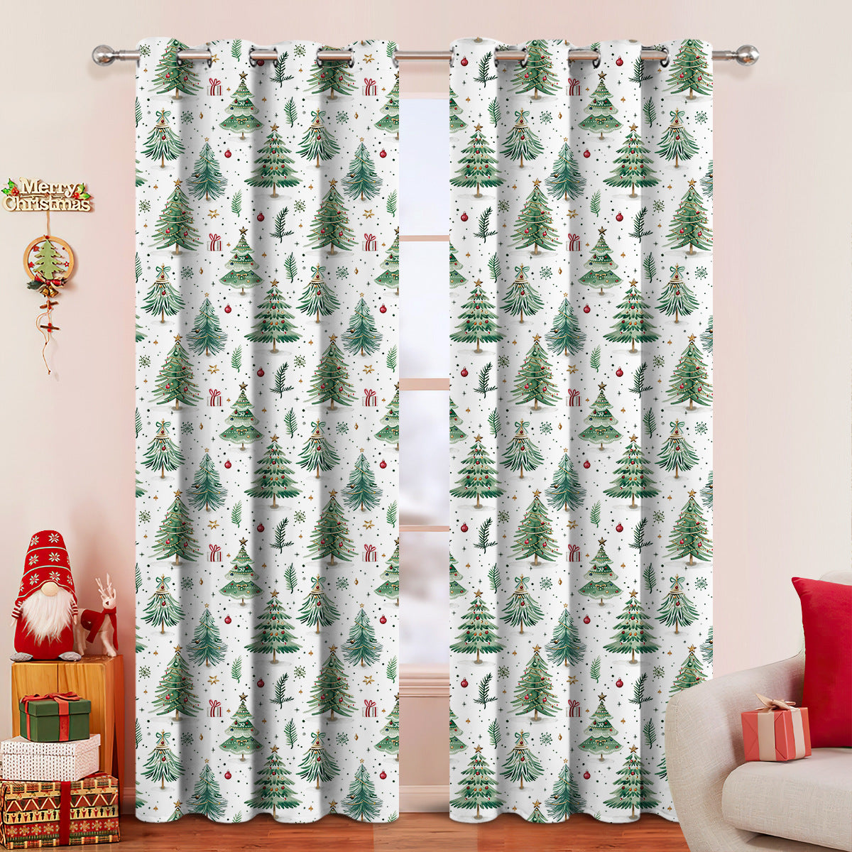 Christmas Forest Punching Shading Curtain Decoration New