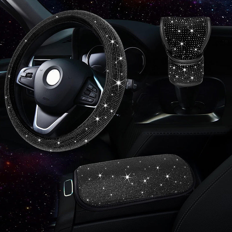 Car Steering Wheel Cover Gear Cover Armrest Box Mat Car Interior Design Suit