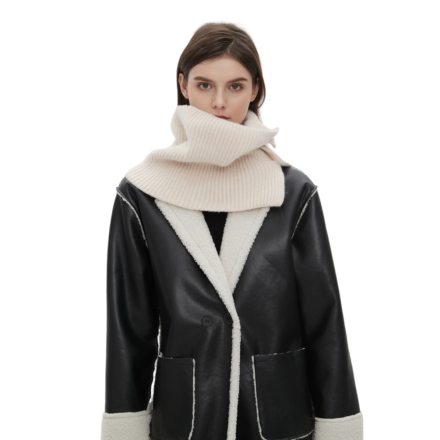 European And American Winter Korean Style Wool Solid Color Clip Flower Shaped Button Knitted Scarf