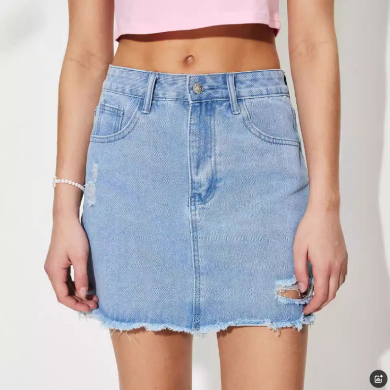Womens Stylish Distressed Denim Skirt With A Personalized Design