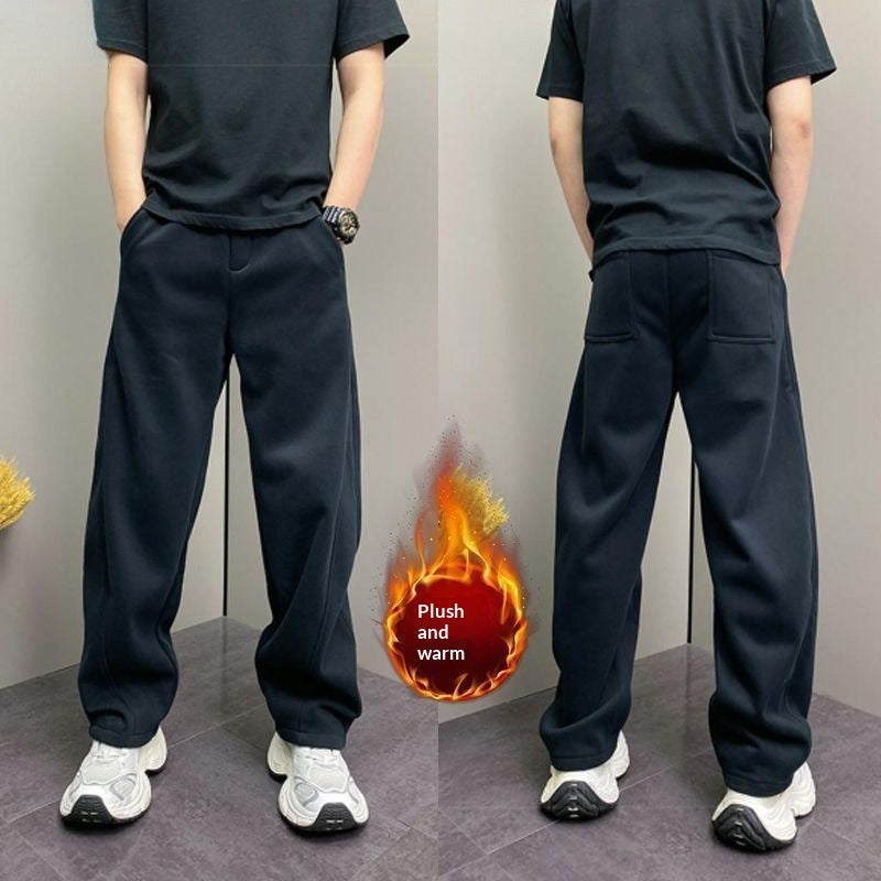 Mens Fleece Lined Thickened Casual Straight Cut Pants