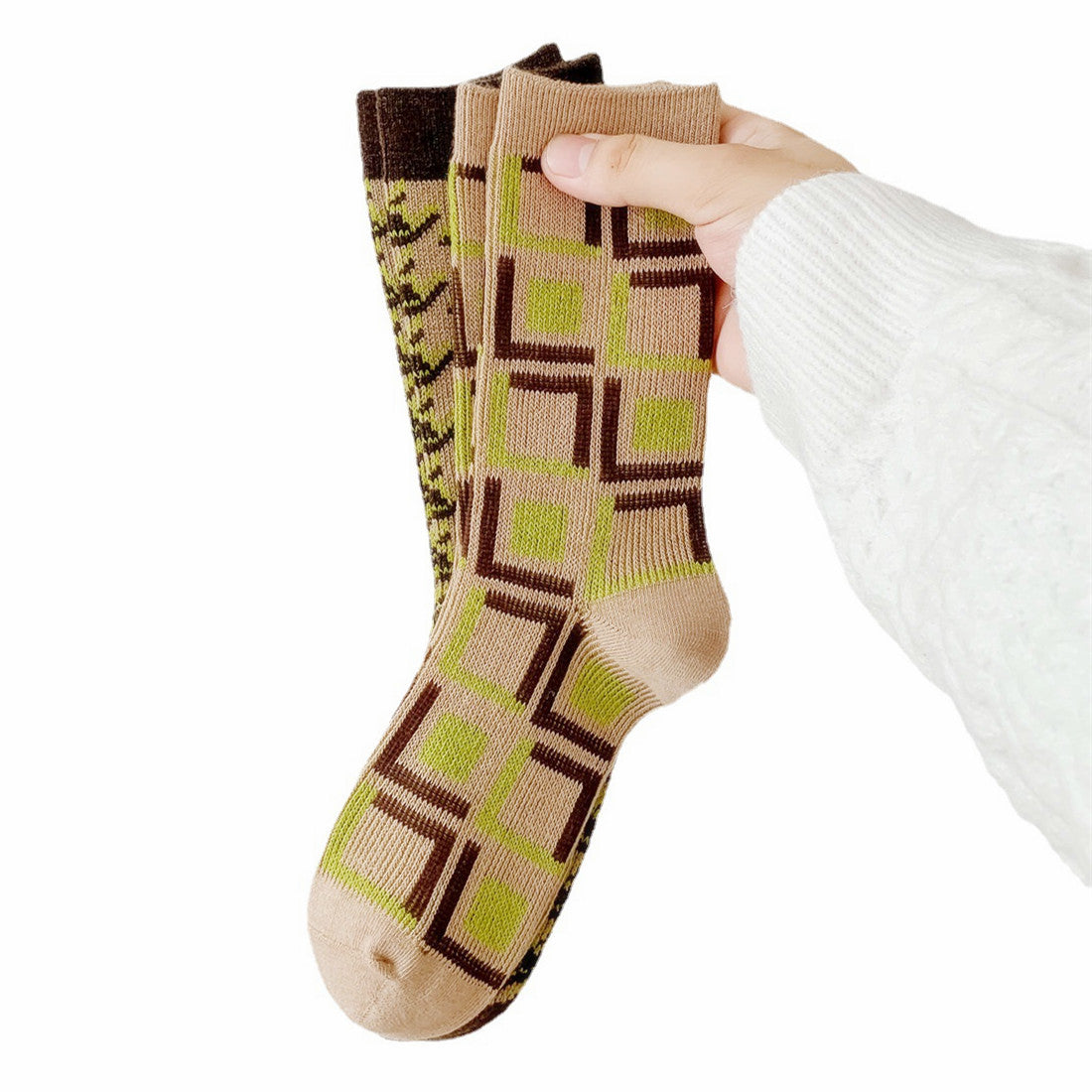 Retro Women's Warm Double Needle Embroidery Mid-calf Socks