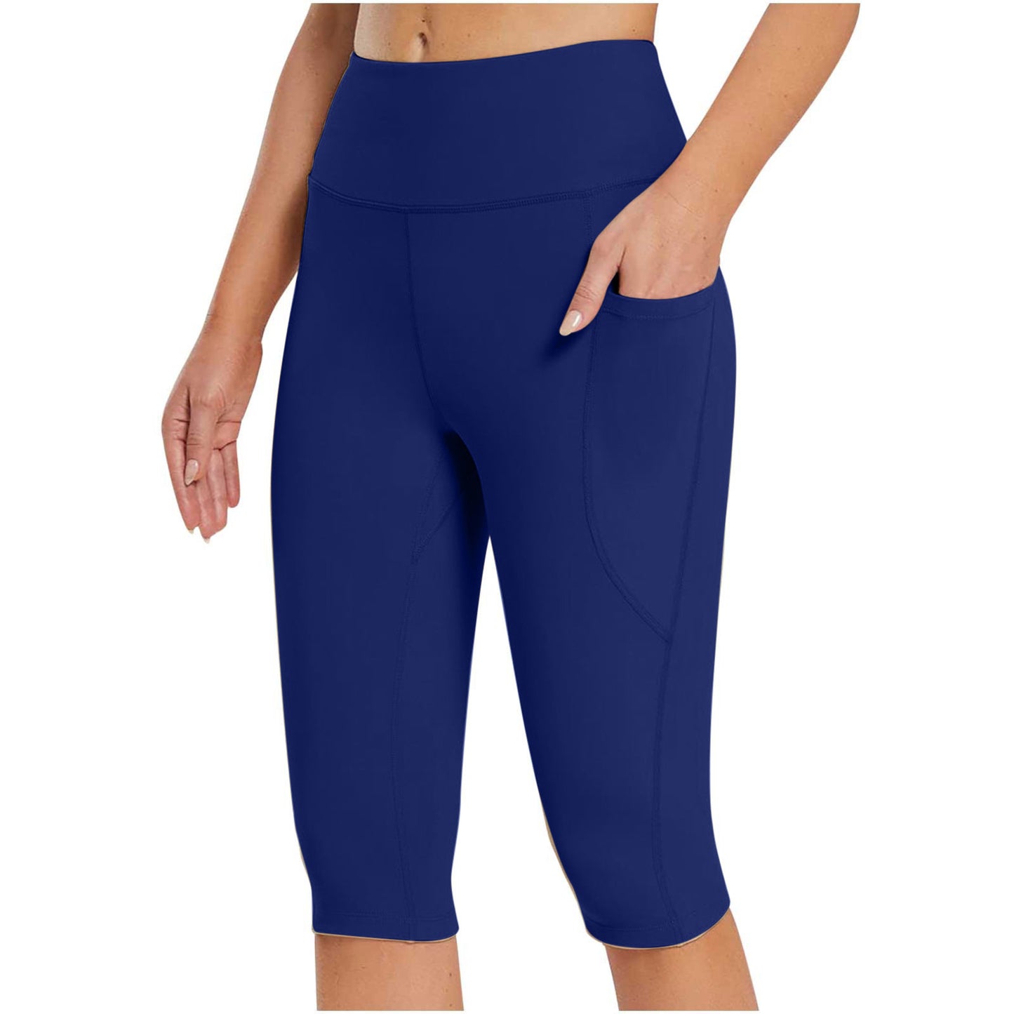 Side Pocket Solid Color High Waist Tight Stretch Sports Leggings