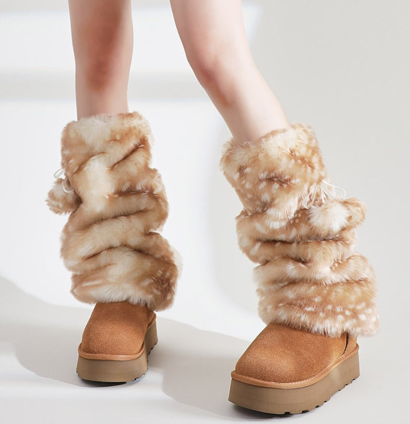Women's Subculture Fur Bunching Socks Jk Fur Ball