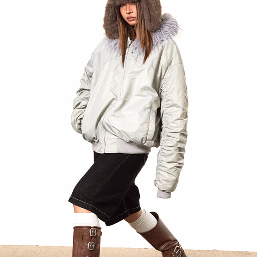 Short Fur Collar Coat Padded Hooded Cotton Coat