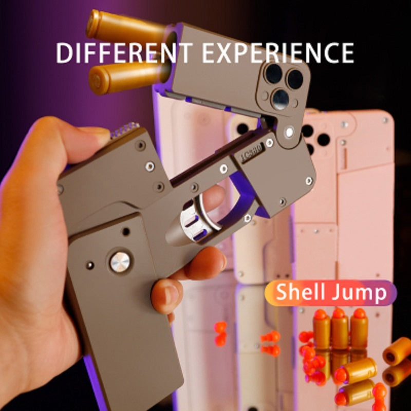 Harmless Folding Pistol Bullet Automatic Shell Throwing Toy Creative Soft Mobile Phone Appearance Gun Outdoor Interactive Kid Gift