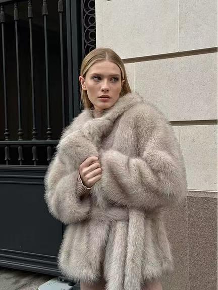 Polo Collar Plush Loose Environmental Protection Coat