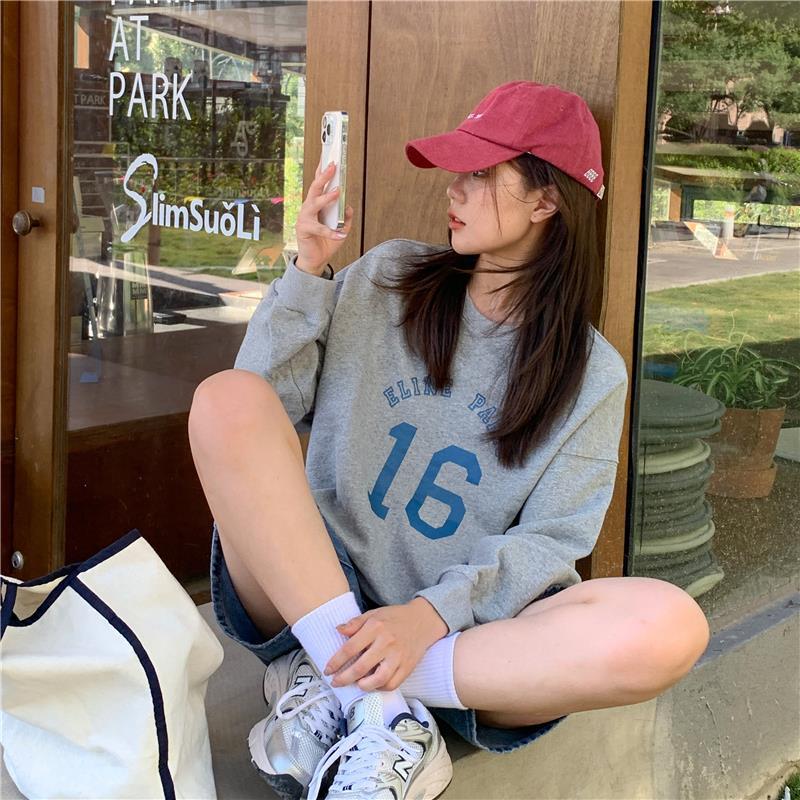 Letter Print Loose Oversized Long Sleeves Sweater Women's Top