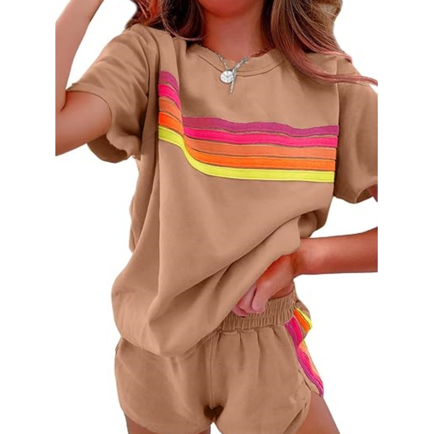 Simple Contrast Color Fashion Casual Set Women