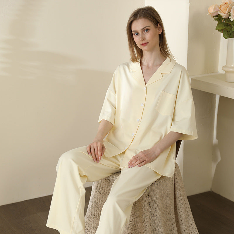Women's Short-sleeved Solid Color Pajamas Cotton Homewear