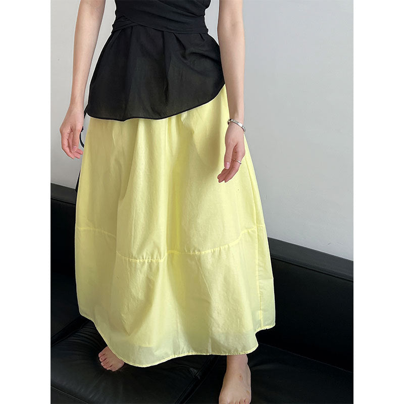 Yellow Skirt High Waist Slimming A- Line Skirt Loose Cover