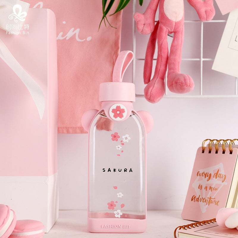 Flat Bottle Silicone Jacket Glass Glass Flower Cute Girl Heart Glass