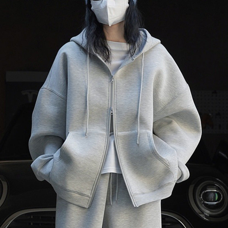 Korean Style Simple And Casual Women's Loose Sports Zipper Sweater Suit