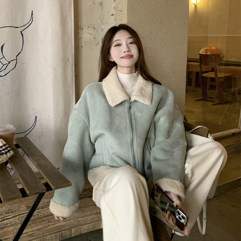 Korean-style Lamb Wool And Fur Coat