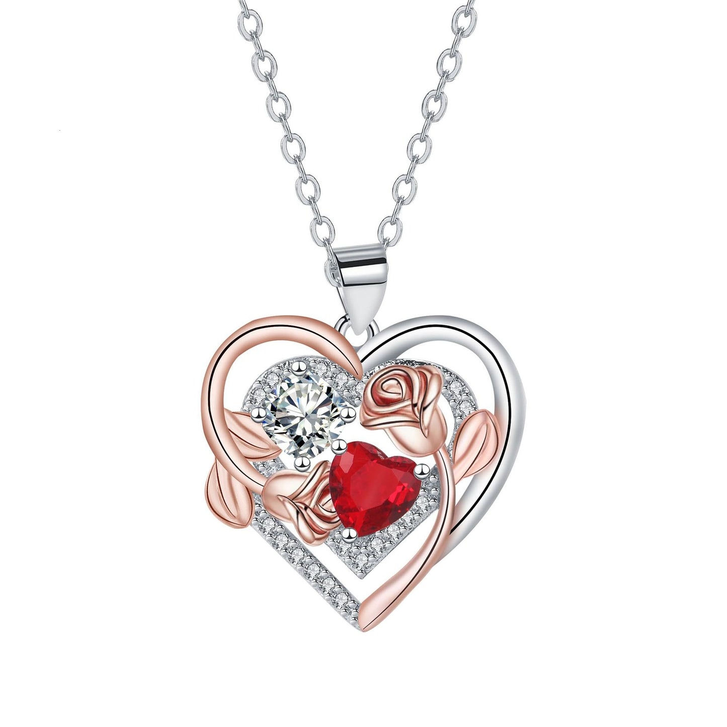 Love Heart-shaped Rose Pendant Necklace