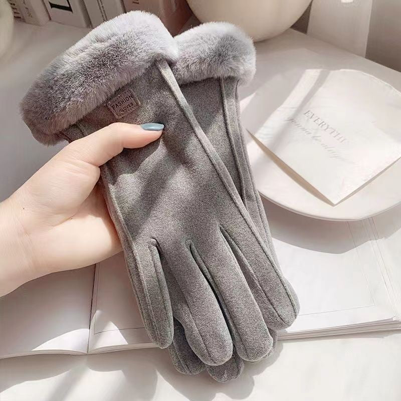 Women's Suede Thermal Gloves Korean Style Windproof