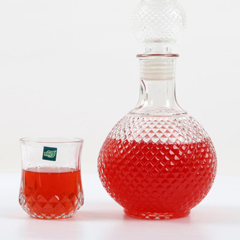 Round Wine Decanter 500ml Creative Transparent Diamond Red Wine Bottle Sealed Wine Bottle