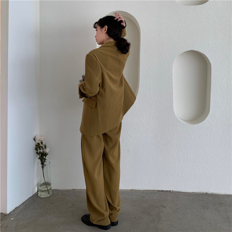 Coffee Color Suit Jacket Women Loose And Thin Western Style Wide-leg Pants Fashion