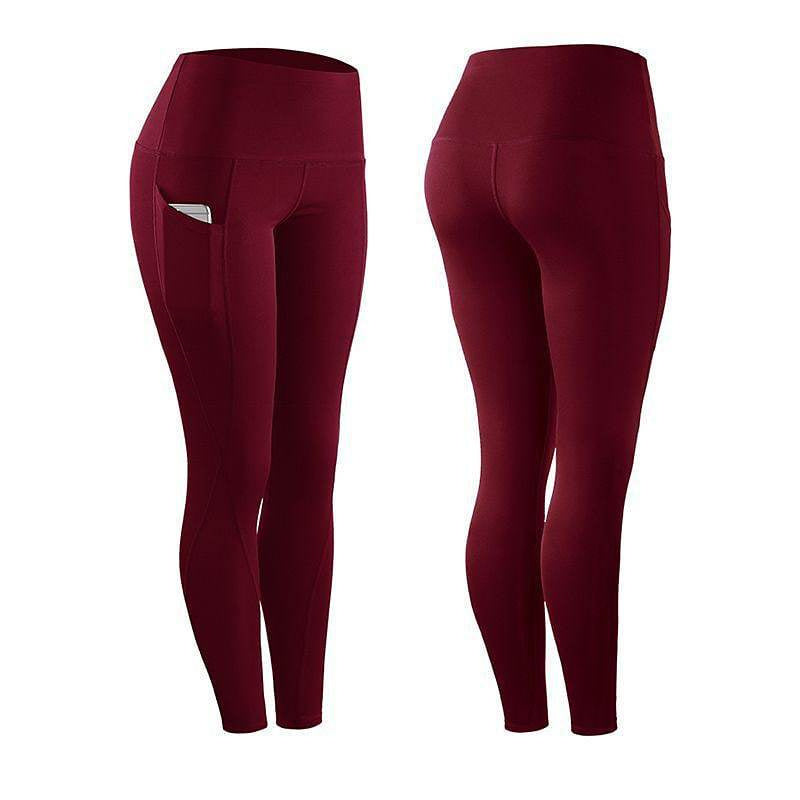 Side Pocket Solid Color High Waist Tight Stretch Sports Leggings