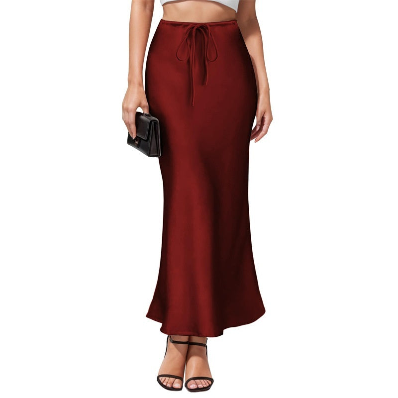 Intellectual Irregular Acetate Satin Skirt Elegant High Waist