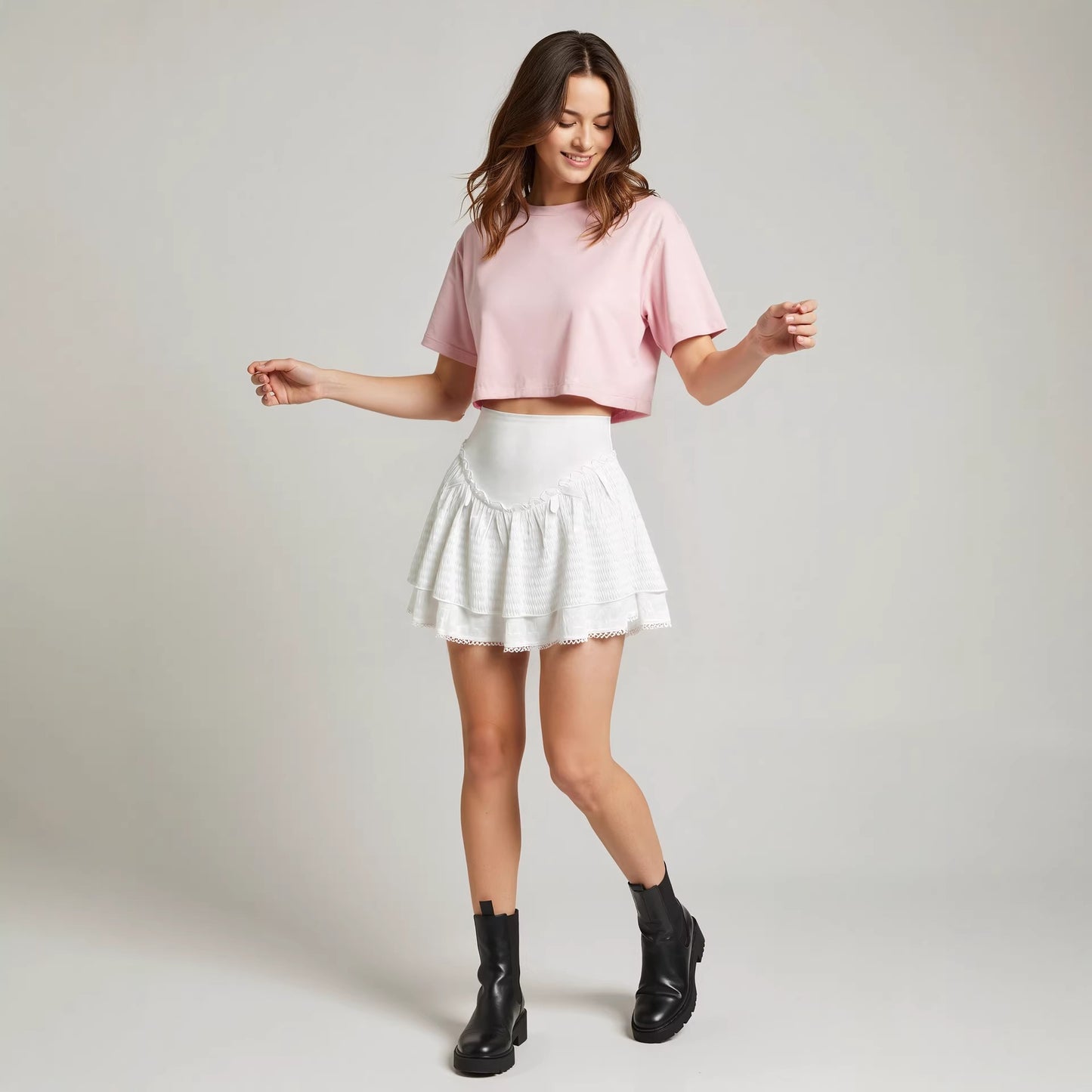 Fashionable Minimalist Design Lace Trimmed Womens Skirt